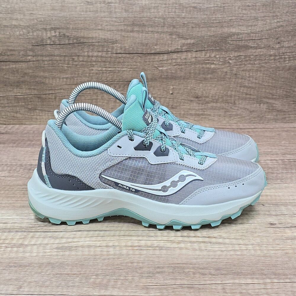Saucony Aura TR Women’s Size 8 Gray Teal Trail Running Hiking Shoes (S10862-13)